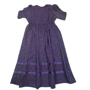 Vintage Maggy Midi Dress Womens Large Cottagecore Prairie Festival Purple Floral